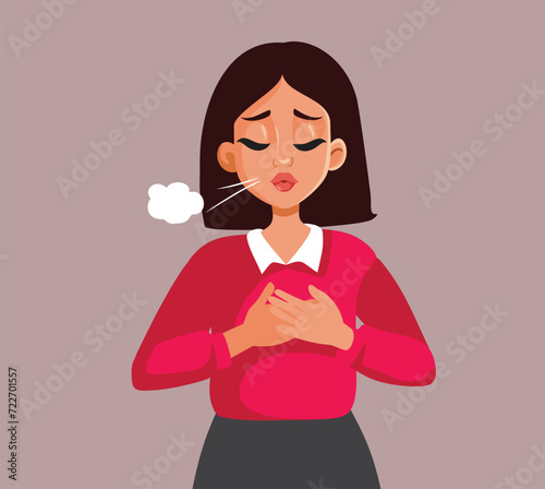 Woman Suffering from a Respiratory Condition. Breathing Heavily Vector Illustration
Young adult person having problems from chronic respiratory condition
