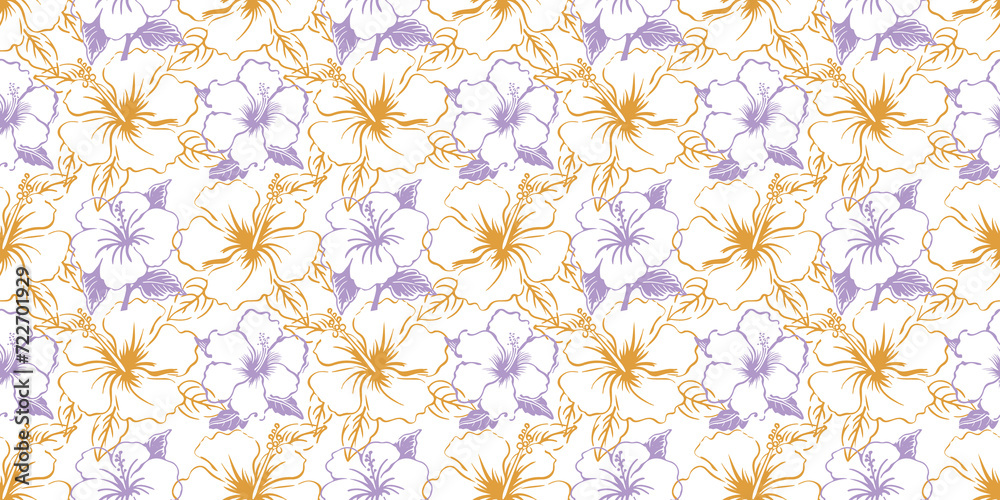 custom made wallpaper toronto digitalHand drawn flower art seamless pattern illustration. Tropical hibiscus nature floral background in vintage art style. Spring season painting print.