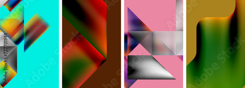 Set of colorful geometric posters - round shapes and circles with fluid color gradients. Abstract backgrounds for wallpaper, business card, cover, poster, banner, brochure, header, website