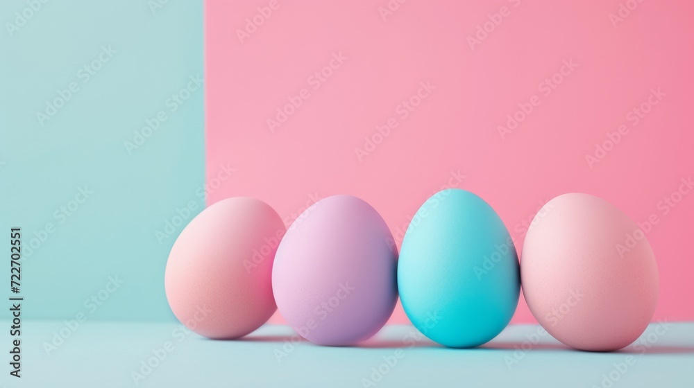 Easter eggs, colorful, minimalistic concept, on a clean pastel background 