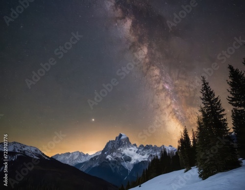 Stellar Canopy: Milky Way over Snow-Capped Mountains