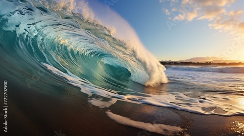 Big magnificent blue sea waves. Foamy white-blue sea water. © Boomanoid