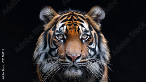 Angry tiger. Sumatran tiger  Panthera tigris sumatrae  beautiful animal portrait