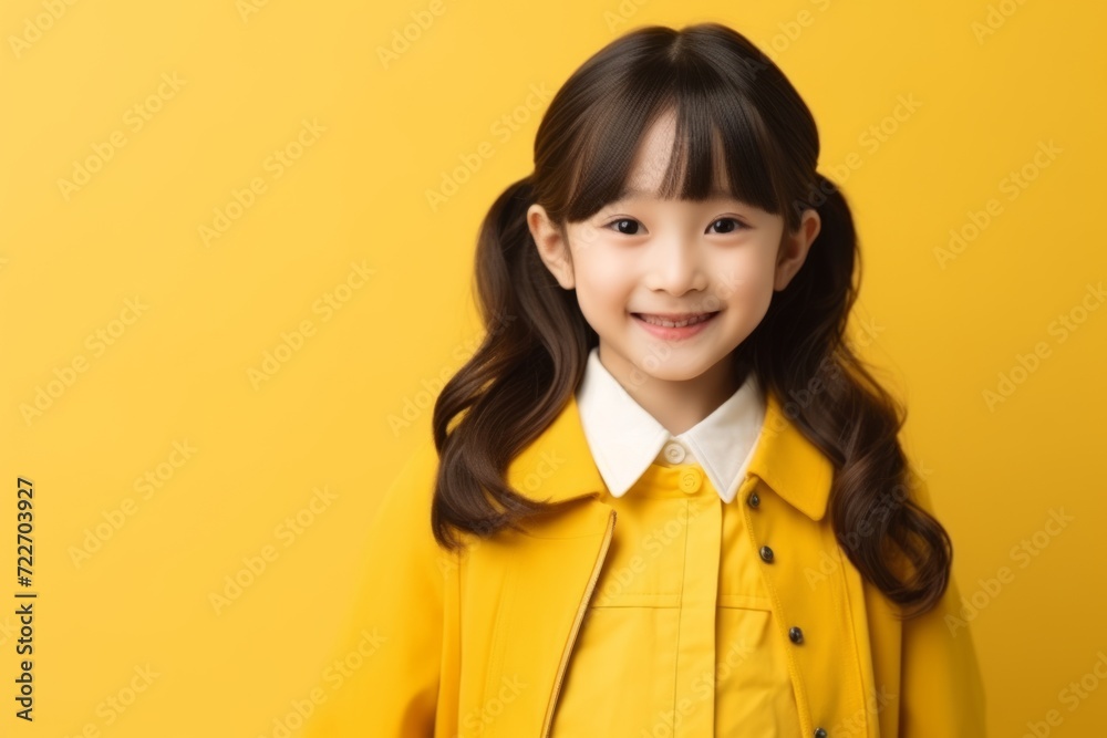 Portrait of happy smiling little asian girl in yellow raincoat Portrait of happy smiling little asian girl in yellow raincoat