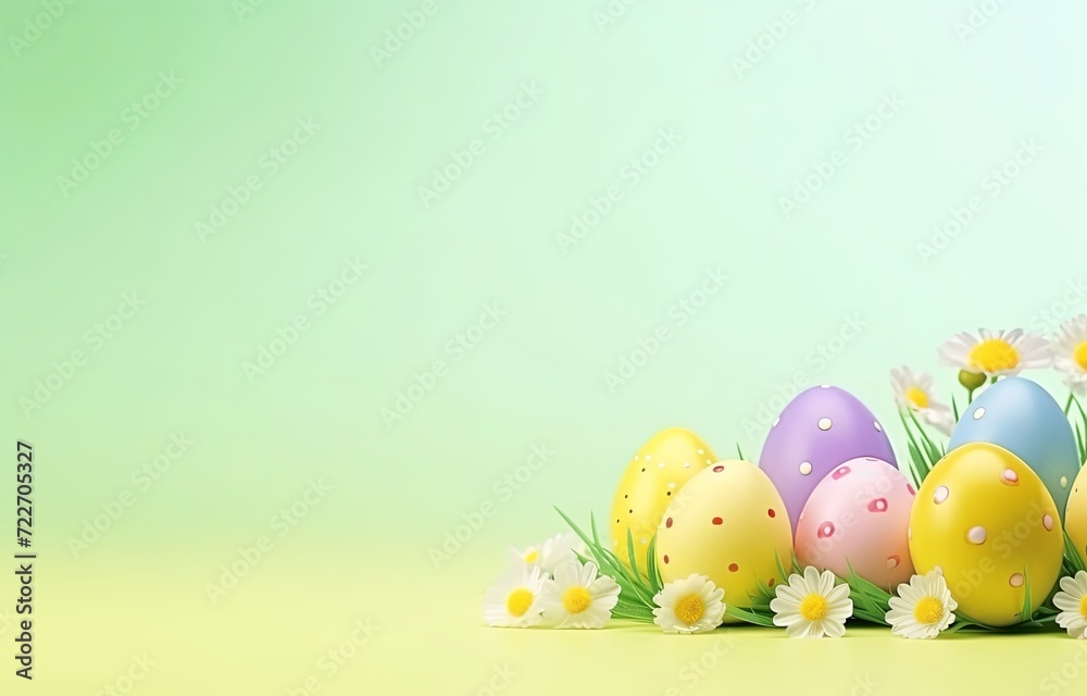 Easter eggs with flowers on bright pastel background. Easter day. presentation. advertisement. copy text space. Easter eggs with flowers on bright pastel background. Easter day. presentation. advertisement. copy text space.