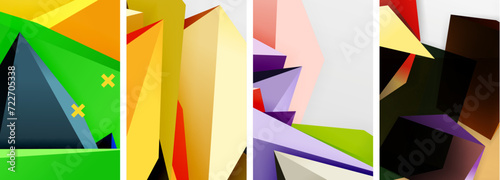 Trendy low poly 3d triangle shapes and other geometric elements background designs for wallpaper, business card, cover, poster, banner, brochure, header, website © antishock