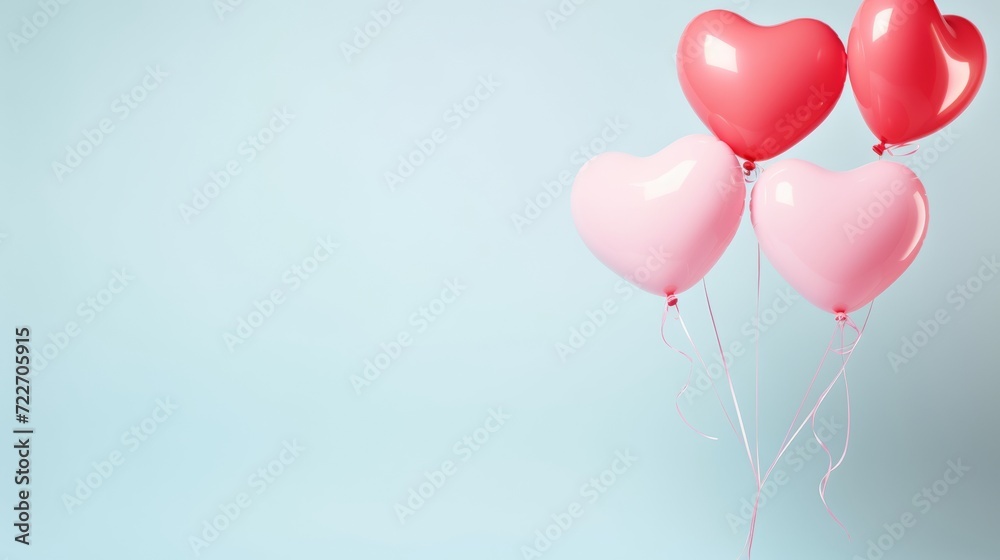 Heart shaped balloons clean minimalistic background 
