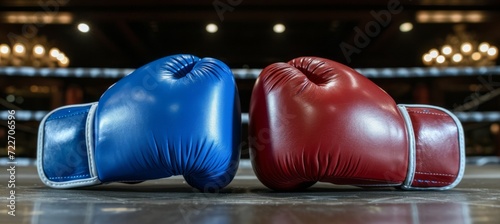 Two boxing gloves. Blue versus red. Political choice. Generative AI technology. © Hero Design