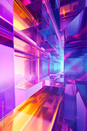Abstract 3D Futuristic Background, Purple and Blue Hues Creating a Visionary Atmosphere. © MdBaki