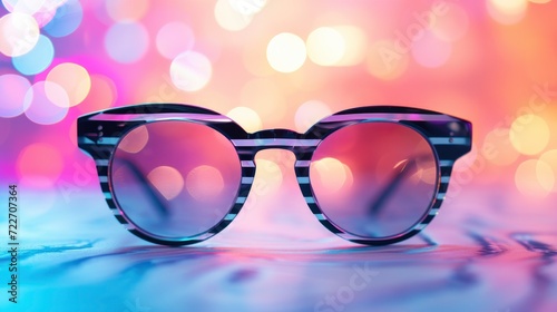 Valentine's Day with Black and White Striped Glasses. A Stylish Commercial featuring Bokeh Background © MdBaki