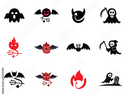 Cute devil character bundle set. Red demons vector. evil, logo, devil, demon, satan, character, cartoon, bad, beast, cute, devils, cheerful, child, collection, danger, design