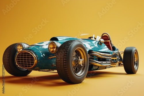 Blue Toy Race Car, on an Isolated Yellow Background, Generative AI