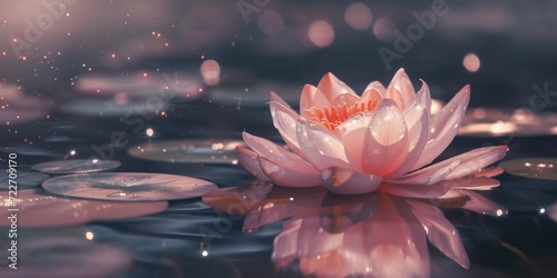 Pearl and Transparent Crystal Lotus Flower, Serenity Floating in a Pool of Water.