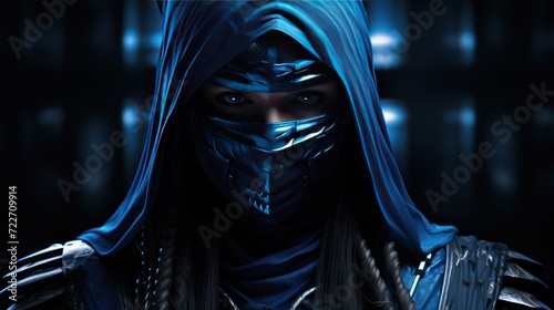 Kunoichi women ninja samurai blue, deadly warrior AI generated image