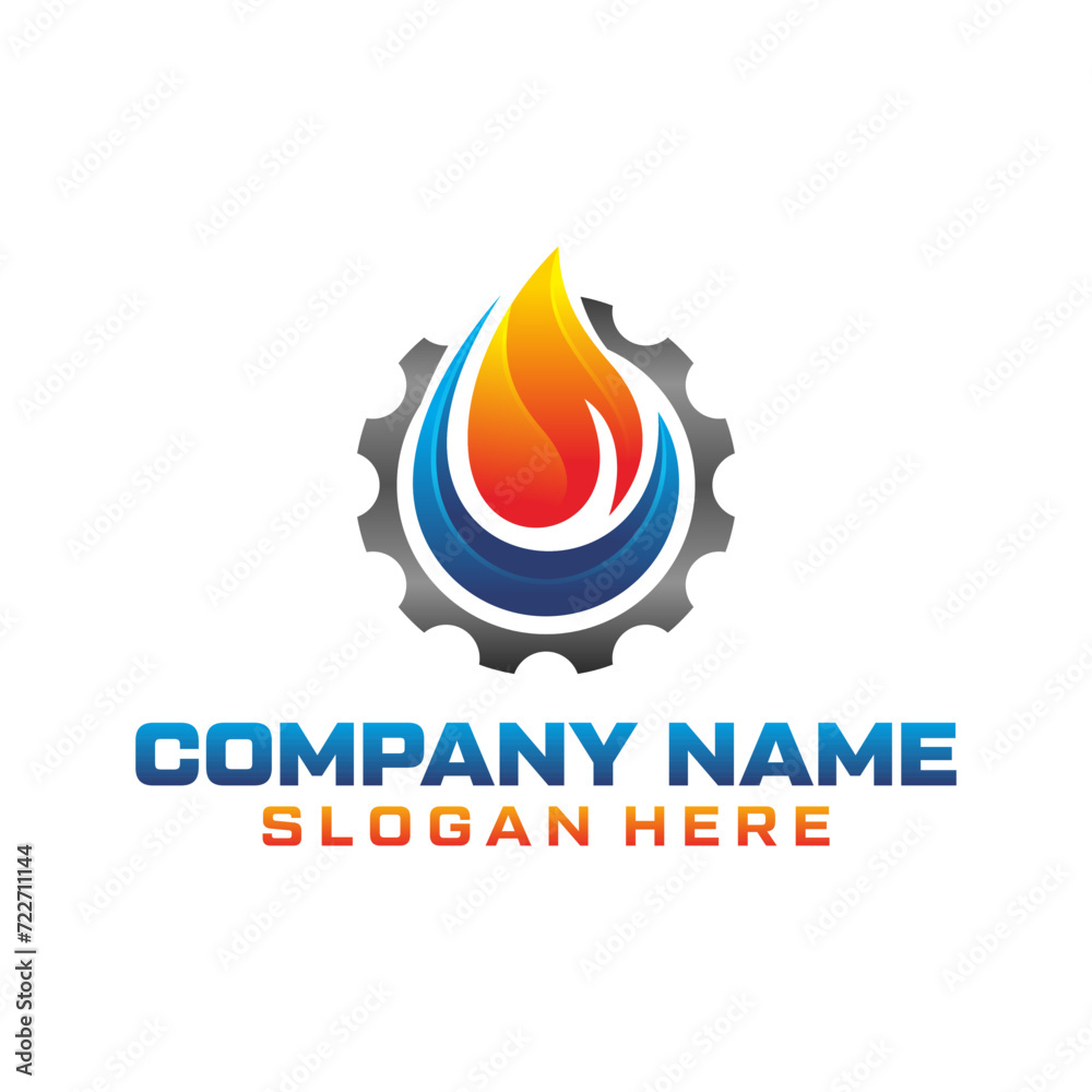 Flame and drop water, cooling and heating logo template. Plumbing, heating, gas supply, air conditioner, service and repair vector design Flame and drop water, cooling and heating logo template. Plumbing, heating, gas supply, air conditioner, service and repair vector design