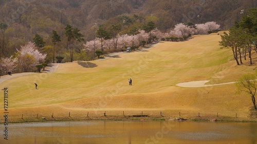 Golf course scenery on a spring day in Korea