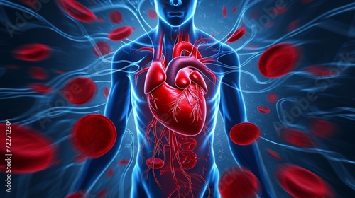 Circulatory system. Blood vessels that carry blood away from and towards the heart. Circulatory system carries oxygen, nutrients, and hormones to cells, and removes waste products, like carbon dioxide photo