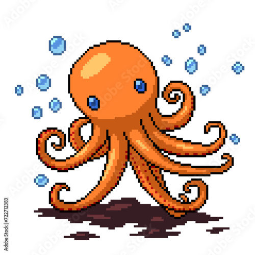 Fototapeta Naklejka Na Ścianę i Meble -  pixel art octopus tentacle ink