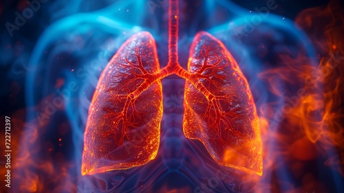 Unhealthy Lungs on Human Body with Red Overlays Signifying Poor Lung Health