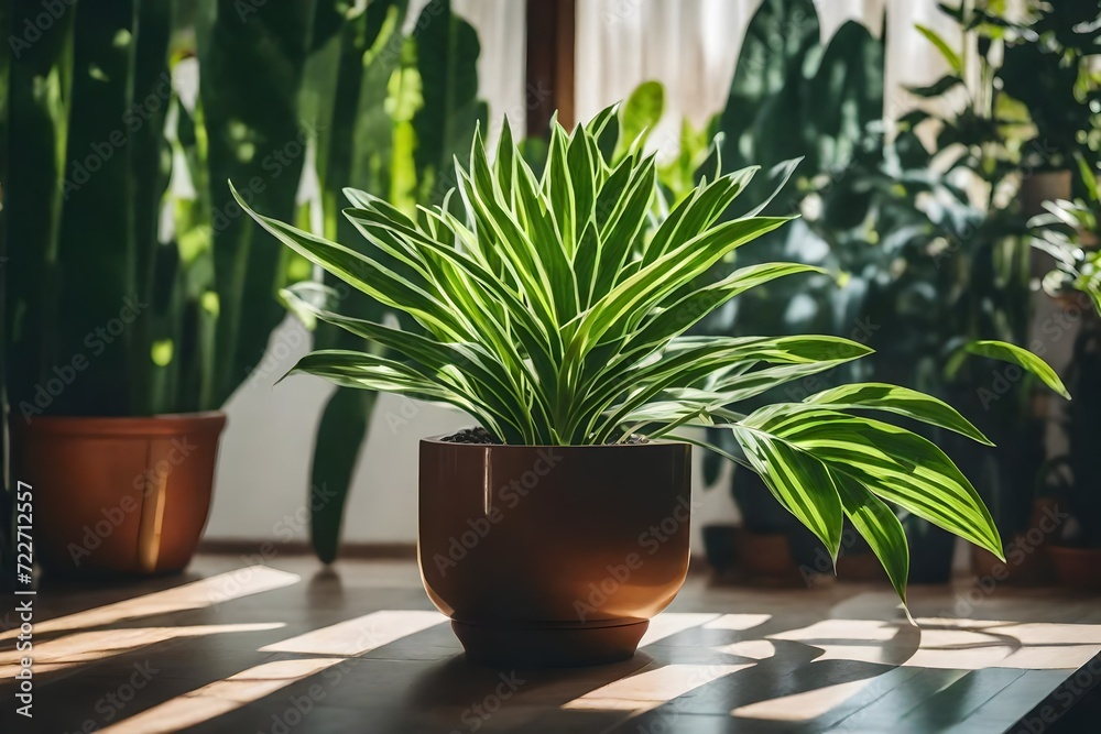 Fototapeta premium beautiful plants in the ceramic pot, green garden, indoor garden, sunlight is necessary for plants, sunlight gives life