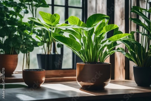 plant in a vase  plant in ceramic vase  light rays on green plants 