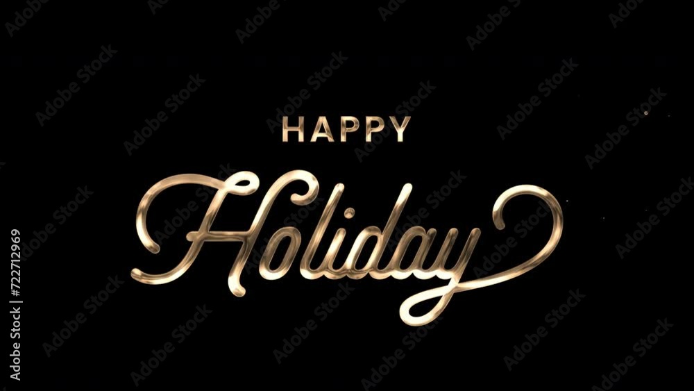 Happy holiday text animation. Animated text with golden particles and ink effect, great for holiday greeting cards. Features 4K and Alpha Channel