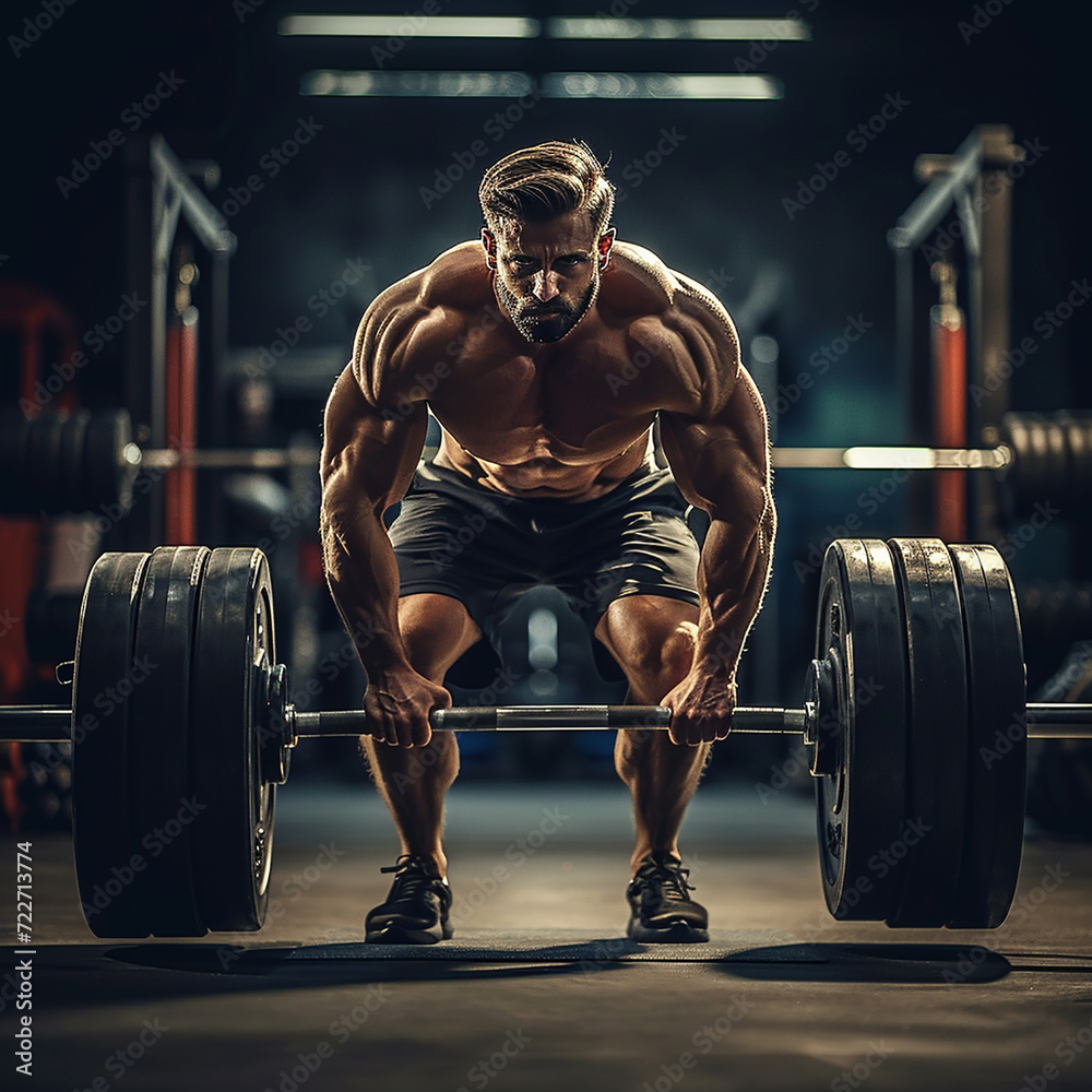 Muscular bodybuilder guy doing exercises with dumbbells in gym Muscular bodybuilder guy doing exercises with dumbbells in gym