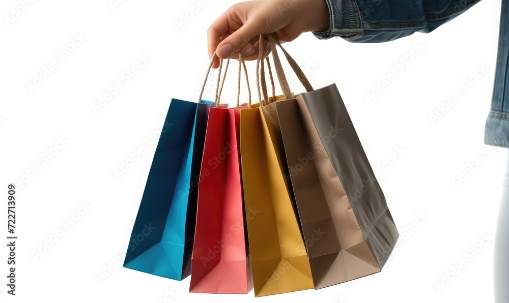 shopping bags in hand. isolated background