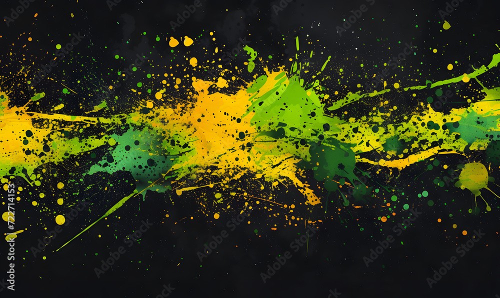 yellow and green splatter pattern splash with a black, Generative AI yellow and green splatter pattern splash with a black, Generative AI
