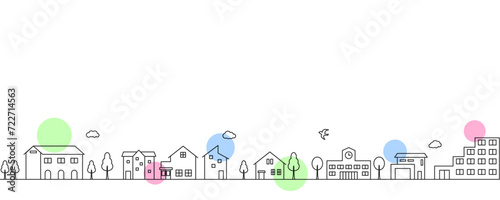 かわいい街並みの風景のシンプルな線画イラスト