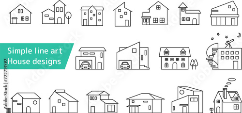 家のアイコンセット　シンプルな線画のベクターイラスト