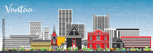 Vantaa Finland city skyline with color buildings and blue sky. Vantaa cityscape with landmarks. Business travel and tourism concept with modern and historic architecture.