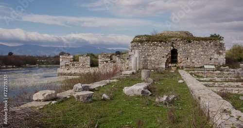 Ancient ruin of a building in the Hellenistic Gymnasium in Miletus. photo