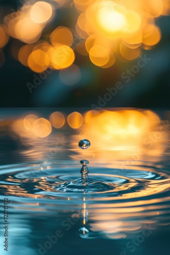 World Water Day, A Water Drop on Bokeh Background, Symbolizing the Importance of Saving Water and Global Environmental Protection.