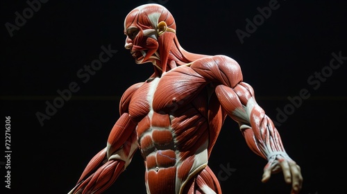 Muscular system is composed of specialized cells called muscle fibers. Muscles, attached to bones or internal organs and blood vessels, are responsible for movement photo