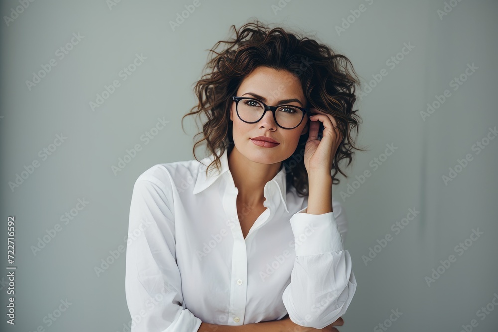 Portrait of a beautiful young business woman in white shirt and glasses. Portrait of a beautiful young business woman in white shirt and glasses.