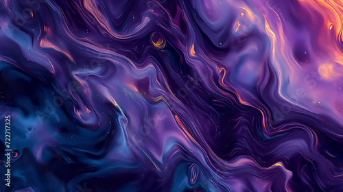 waves in bold metallic color tones creating a surreal abstract background, swirling patterns of deep purples and electric blues, ethereal energy pulsating, cosmic power, Illustration, digital art