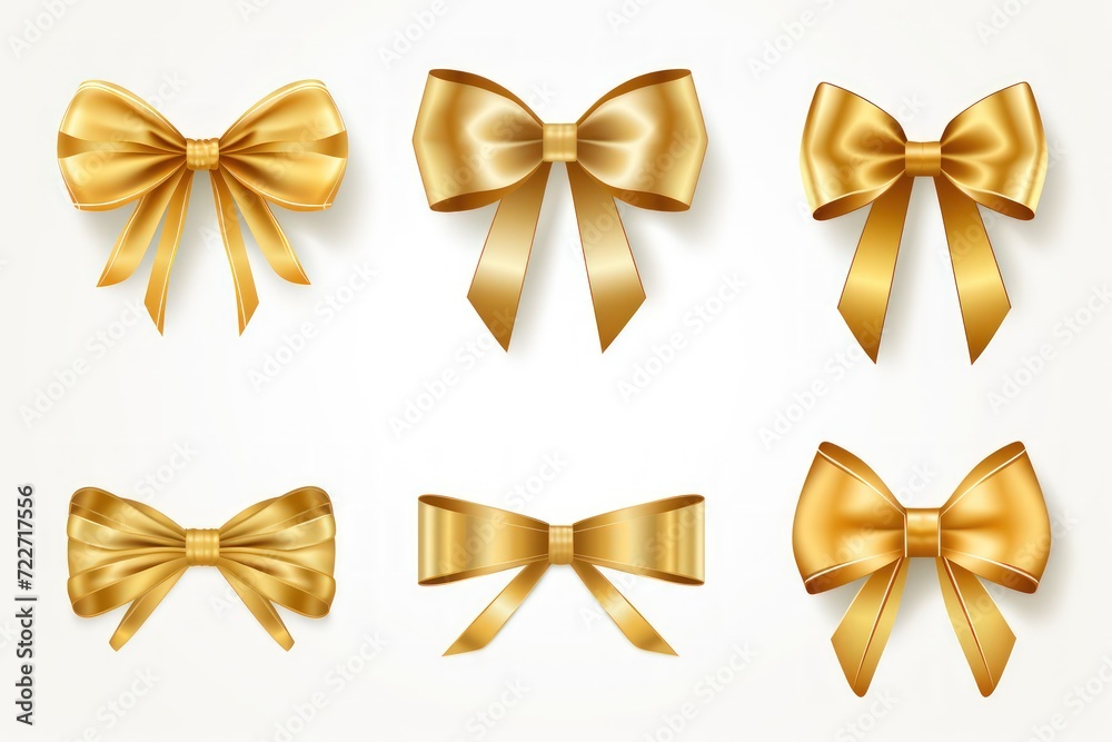 Collection of gold ribbons on a white background