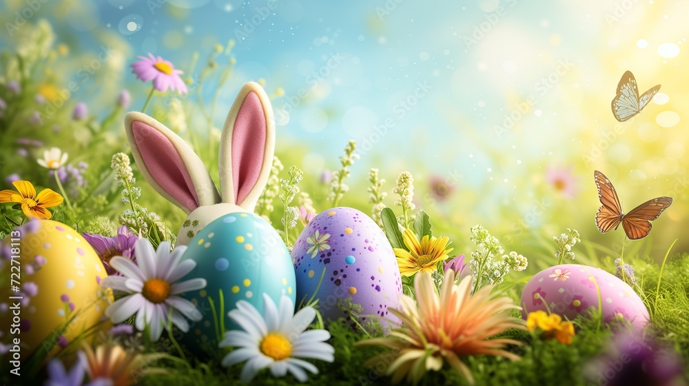 Colorful Easter Eggs in a Sunny Spring Meadow Colorful Easter Eggs in a Sunny Spring Meadow