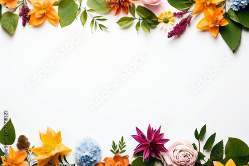 Assortment of leaves and flowers on white background