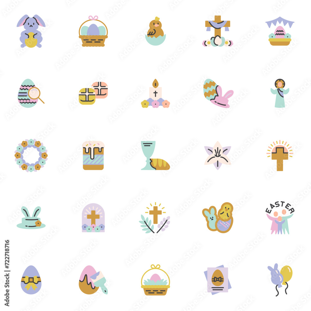 Happy Easter flat icons set