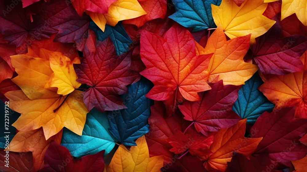 Multicolor autumn leaves on the ground, beautiful falling leaves in rainbow color. Created with Generative AI Multicolor autumn leaves on the ground, beautiful falling leaves in rainbow color. Created with Generative AI