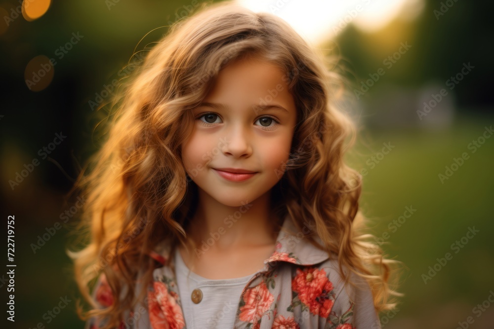 portrait of a beautiful little girl with curly hair in the park portrait of a beautiful little girl with curly hair in the park