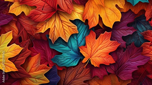 Multicolor autumn leaves on the ground, beautiful falling leaves in rainbow color. Created with Generative AI