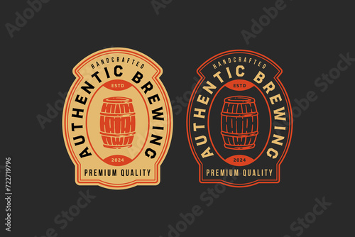 craft beer with wooden keg or barrel logo graphic for brewing company label, sign, symbol or brand identity