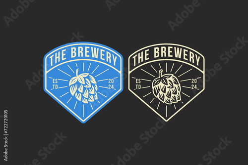 craft beer with hop badge logo graphic for brewing company label, sign, symbol or brand identity