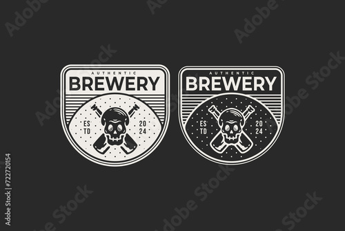 craft beer with beer bottle and skull badge logo graphic for brewing company label, sign, symbol or brand identity