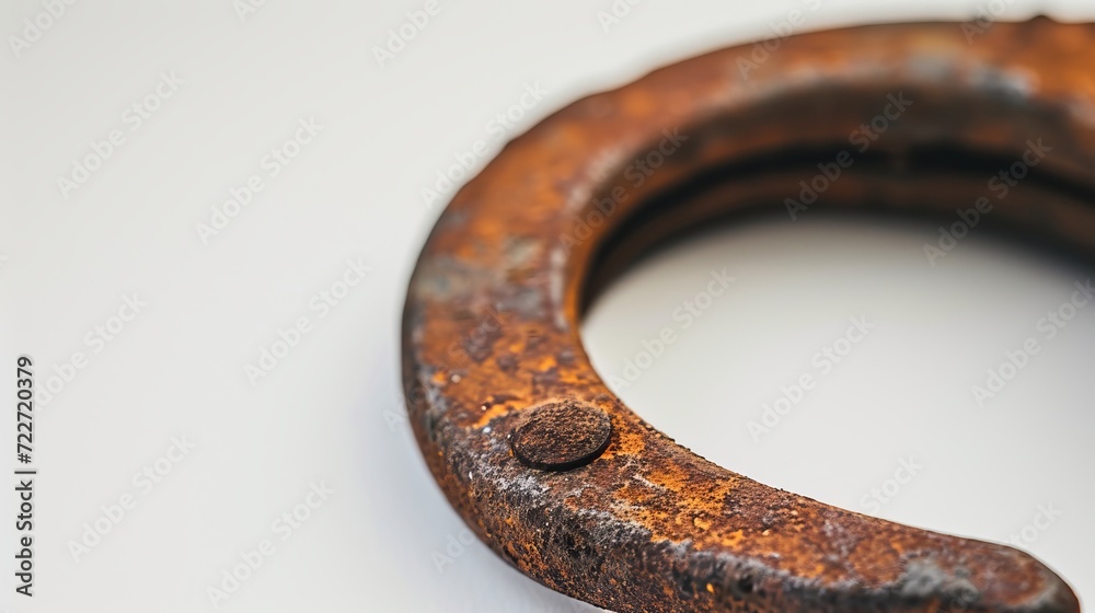 old rusty horse shoe on a white background, close up old rusty horse shoe on a white background, close up