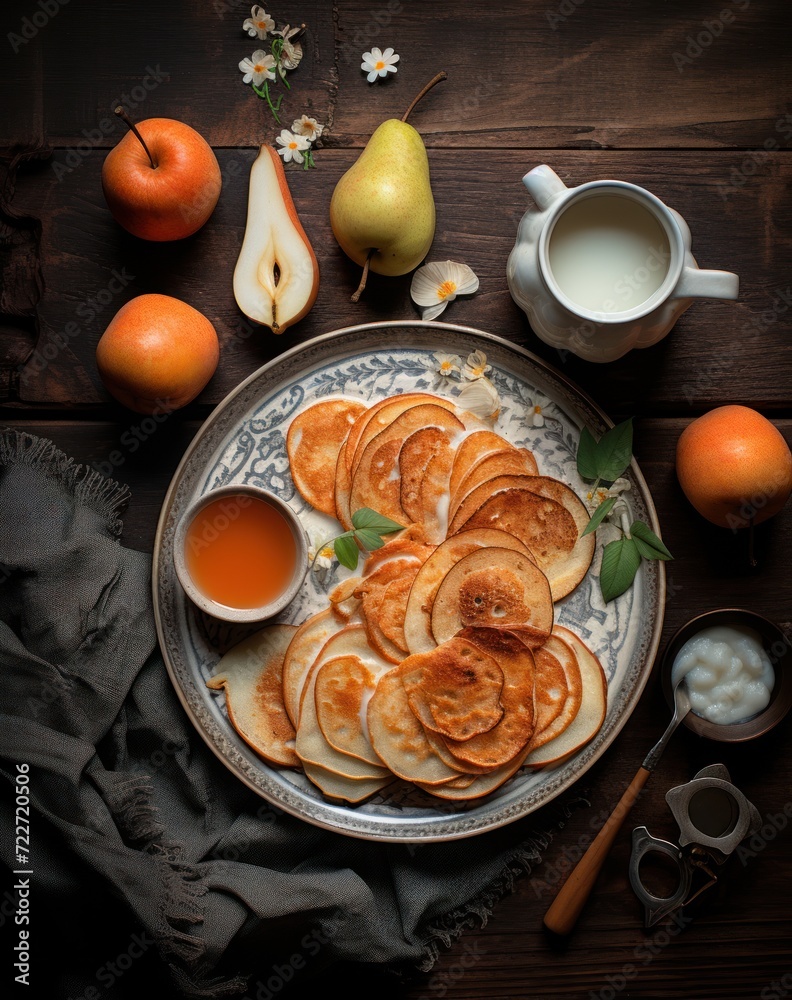  a plate topped with sliced up oranges next to a cup of tea and a bowl of yogurt.