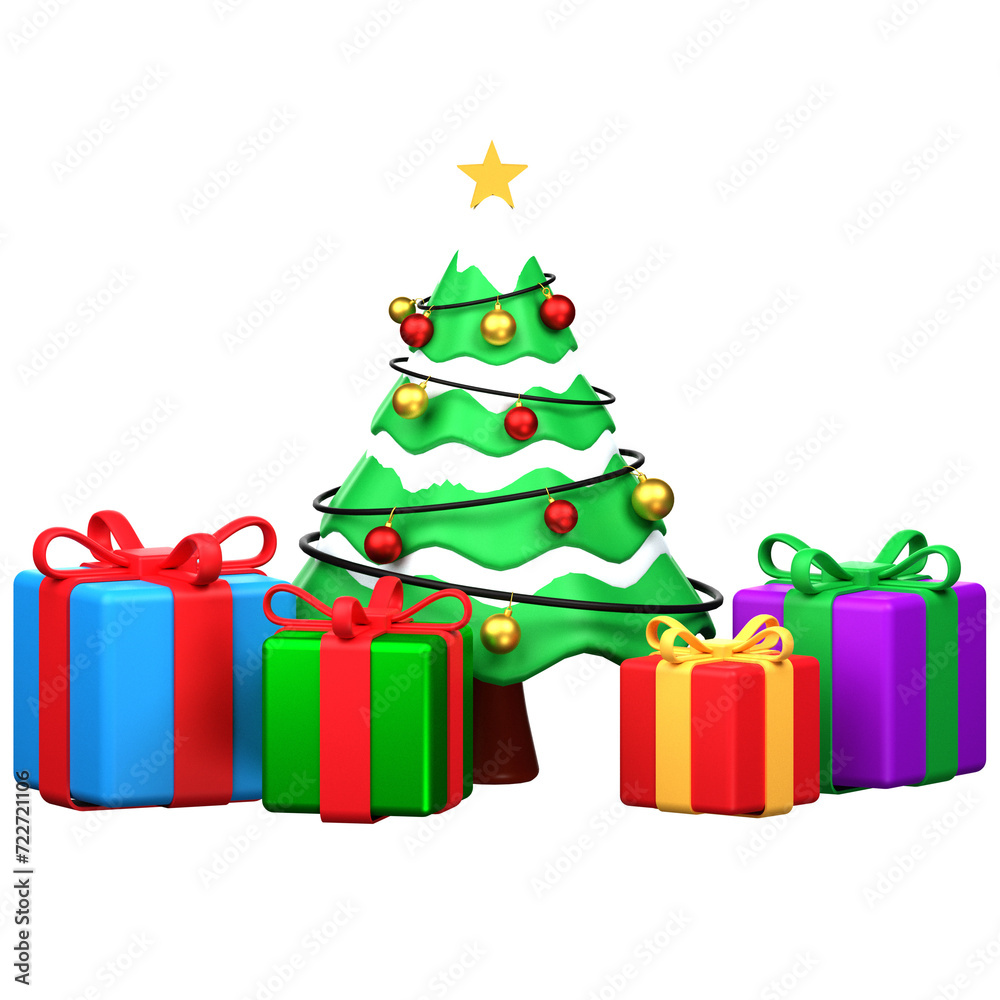 Christmas Pine Tree With Gift Boxes 3D Icon Christmas Pine Tree With Gift Boxes 3D Icon